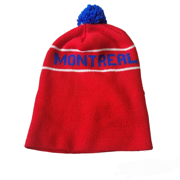 Vintage Accessories - Vintage "MONTREAL" blue and red knit beanie hat